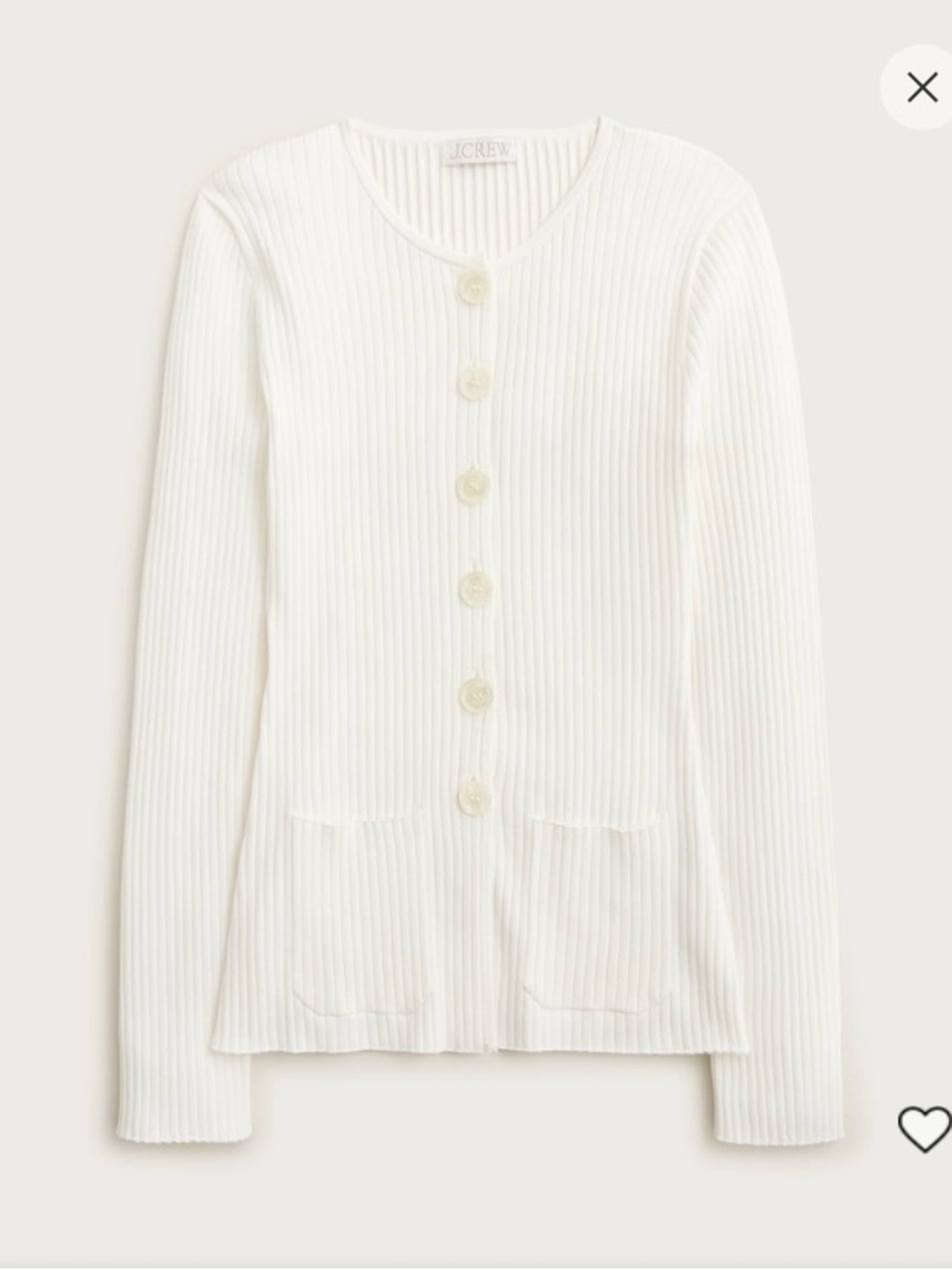 J. Crew Cream Ribbed Button-Up Cardigan